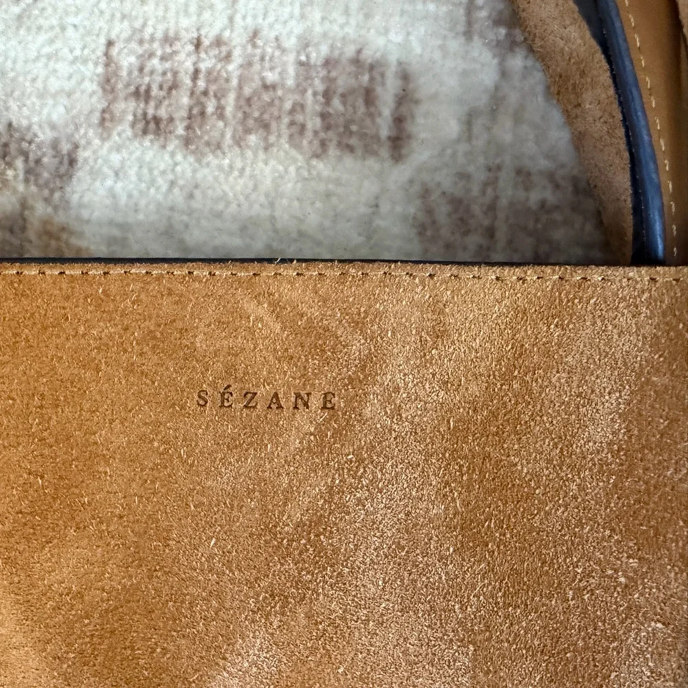 EUC Sezane Camel Beige Caramel Sand Suede Gabin Tote Bag Weekender Large Maxi
